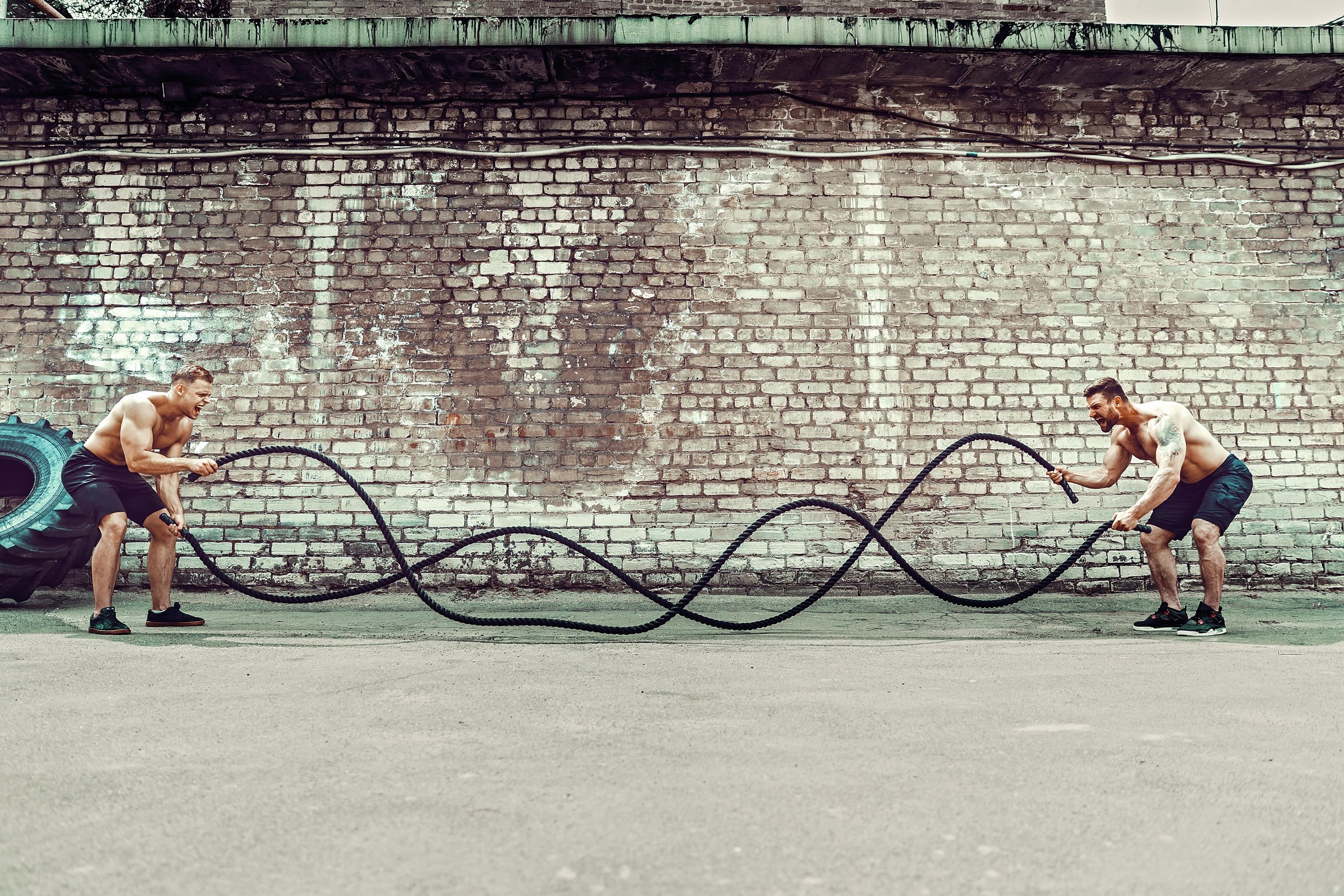 Men with rope, functional training